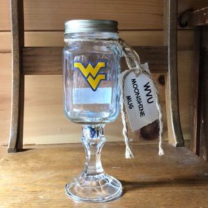 NWT. WVU mason jar wine glass